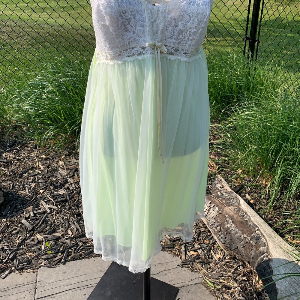 Vintage 60s Sheer Chiffon Lace Babydoll Lingerie Dress Nightie Short Nightgown - Picture 3 of 14